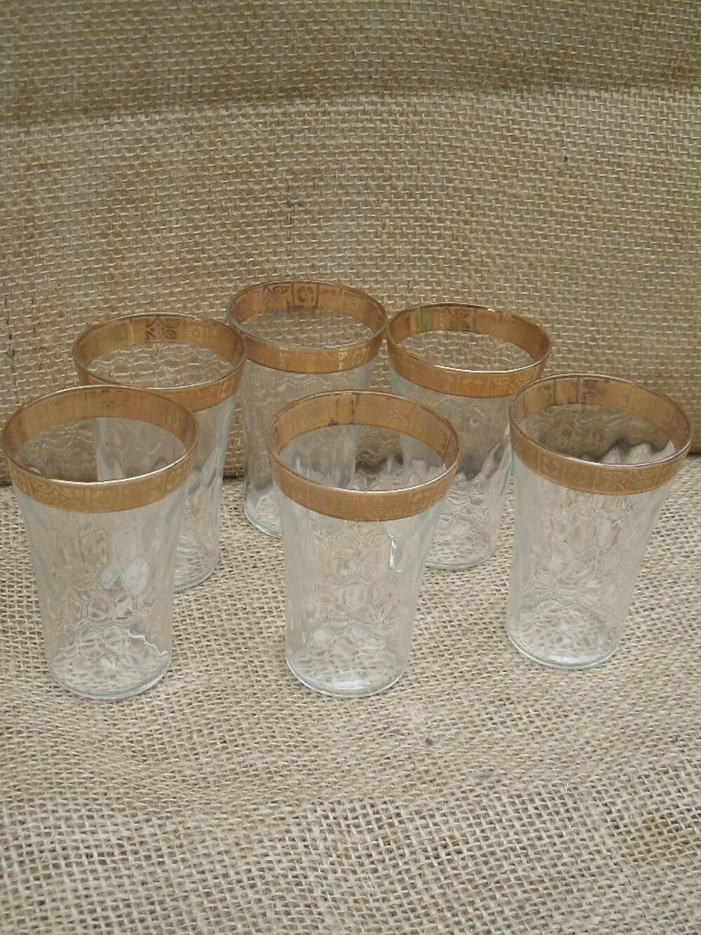 Vintage West Virginia Glass Optic 22K Gold Cordial Glass Set of 6